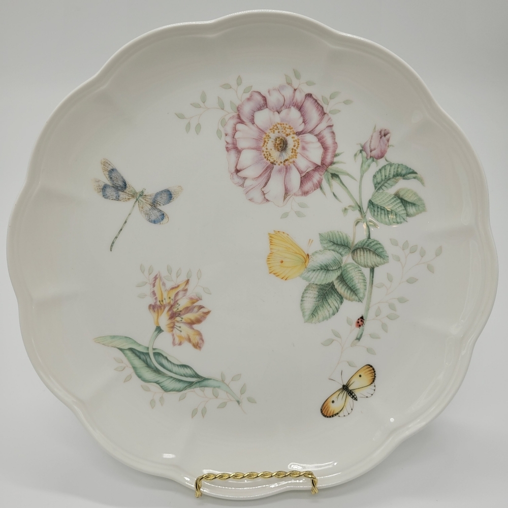 Lenox Butterfly Meadow Dinner 11" Plate Dragonfly Flowers Porcelain Scallop Edge